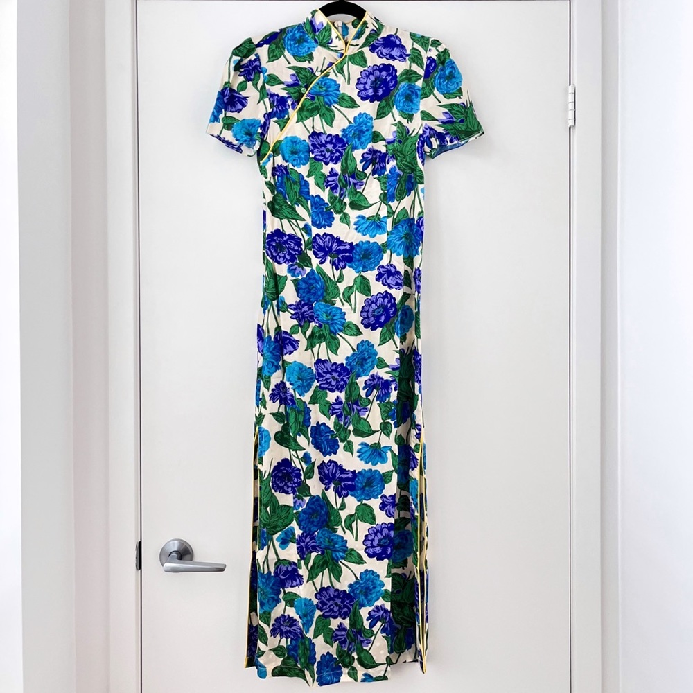 NEW Ronny Kobe fabric Virgo Floral Silk Blend Cheongsam M